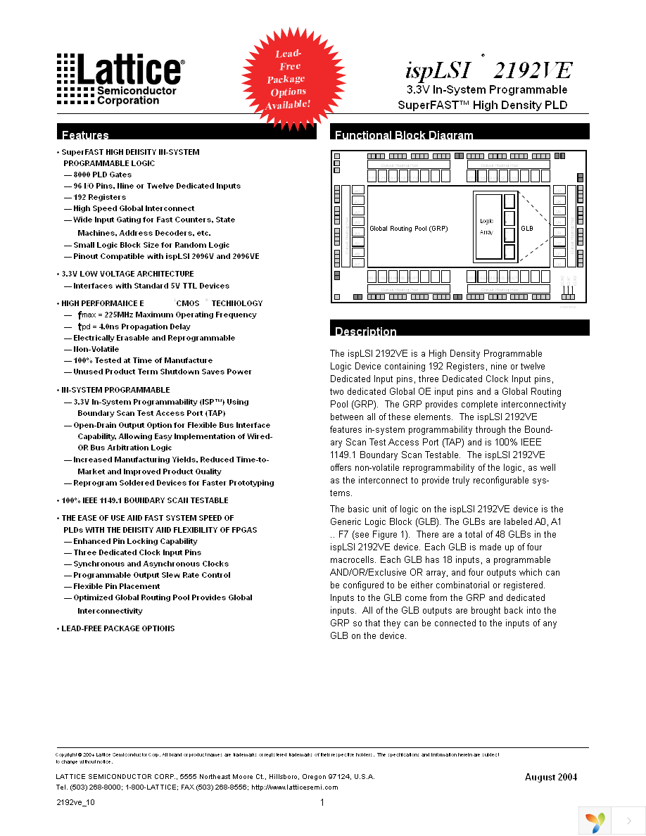 ISPLSI 2192VE-135LTN128 Page 1